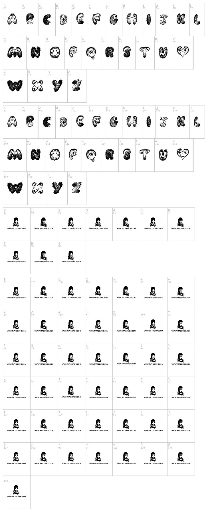 Cartoon Freak font map